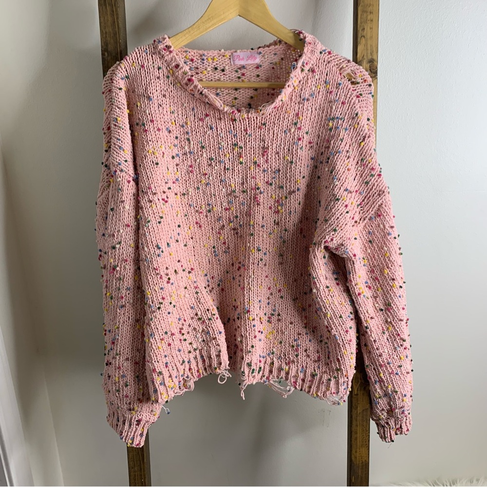 Pink Lily Pink Colorful Knit Sweater